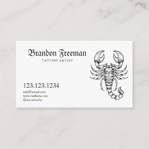 Grunge Black & White Scorpion Tattoo Artist Business Card