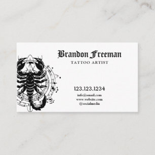 Grunge Black & White Scorpion Tattoo Shop Business Card