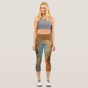 Grunge Blue and Gold Texture Background Capri Leggings