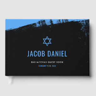 Grunge Blue Black Bar Mitzvah Guest Book