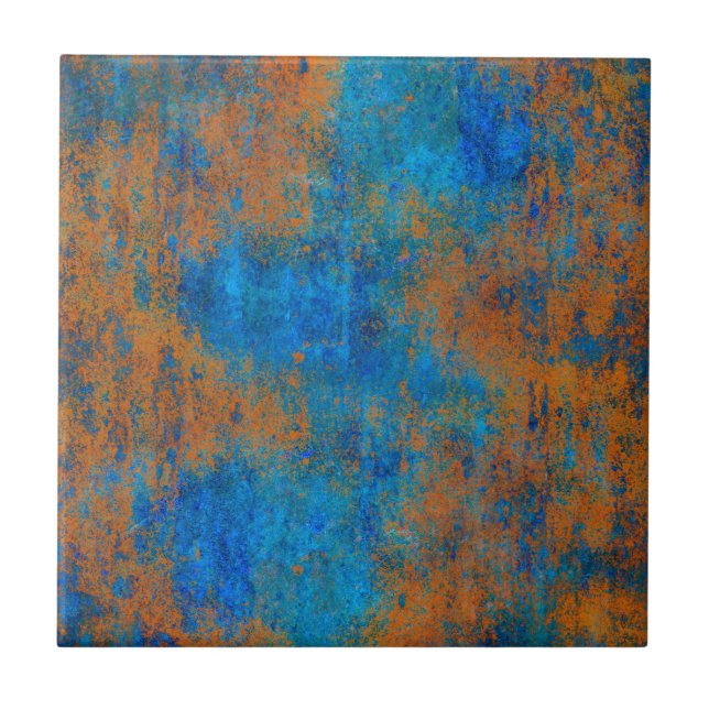 Grunge Blue Copper Boho Tile (Front)