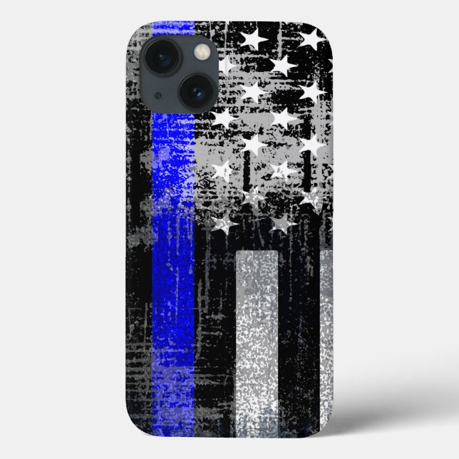 Grunge Blue Line Flag iPhone Case (Back)