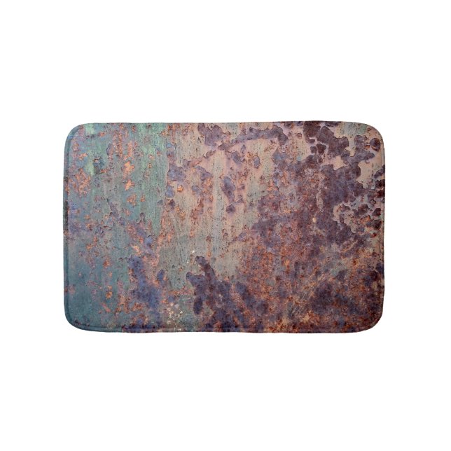 Grunge Blue Rusted Metal Pattern Bath Mat (Front)