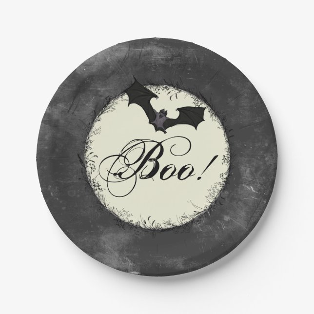  Grunge Boo Halloween Paper Plate (Front)