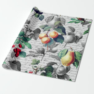 Grunge Botanical Vintage Fruit with Script Wrapping Paper