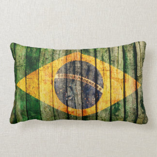 Grunge Brazil flag on rustic wood texture Lumbar Cushion