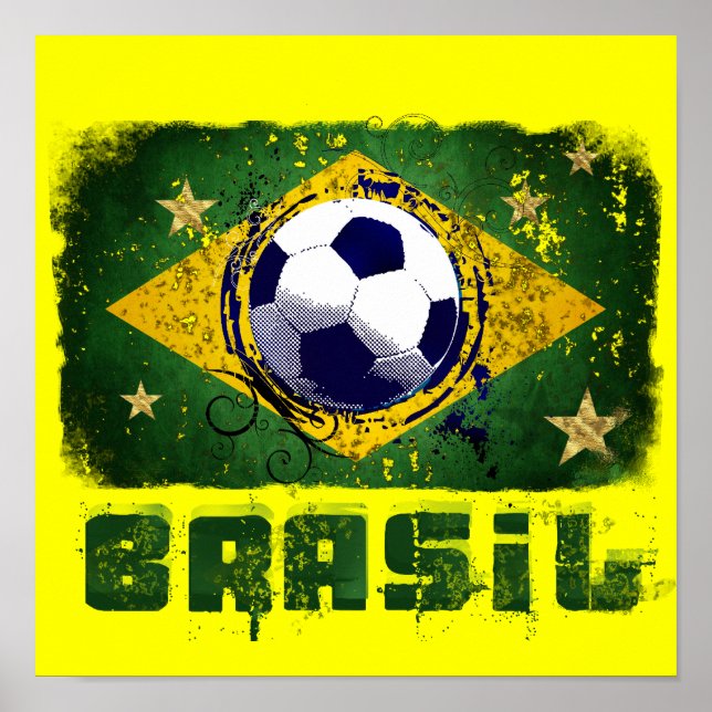 Grunge brazil world cup soccer flag 2014 sports poster (Front)