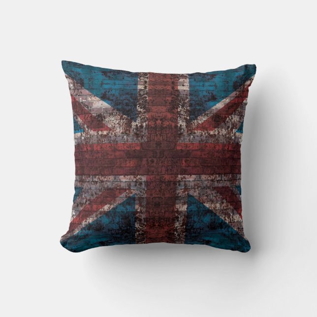 Grunge brick Union Jack toss pillow (Front)