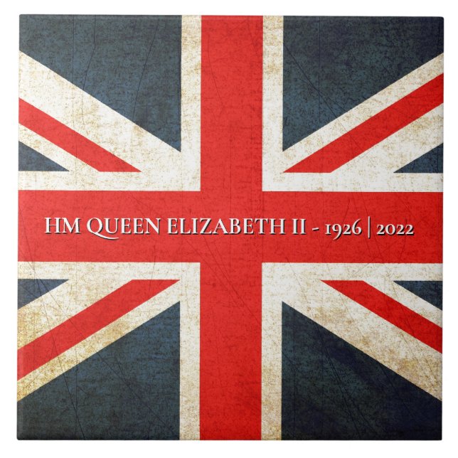 Grunge British Union Jack QE2 Commemorative Tile (Front)