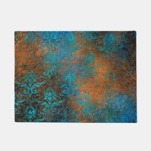 Grunge Brown Blue Floral Decorative Luxury Pattern Doormat