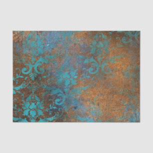 Grunge Brown Blue Floral Decorative Luxury Pattern Tissue Paper