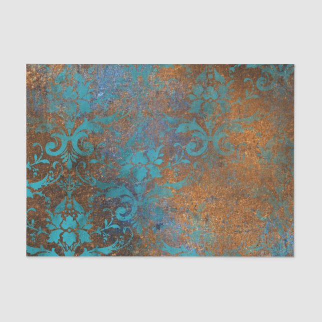 Grunge Brown Blue Floral Decorative Luxury Pattern Tissue Paper (Front)