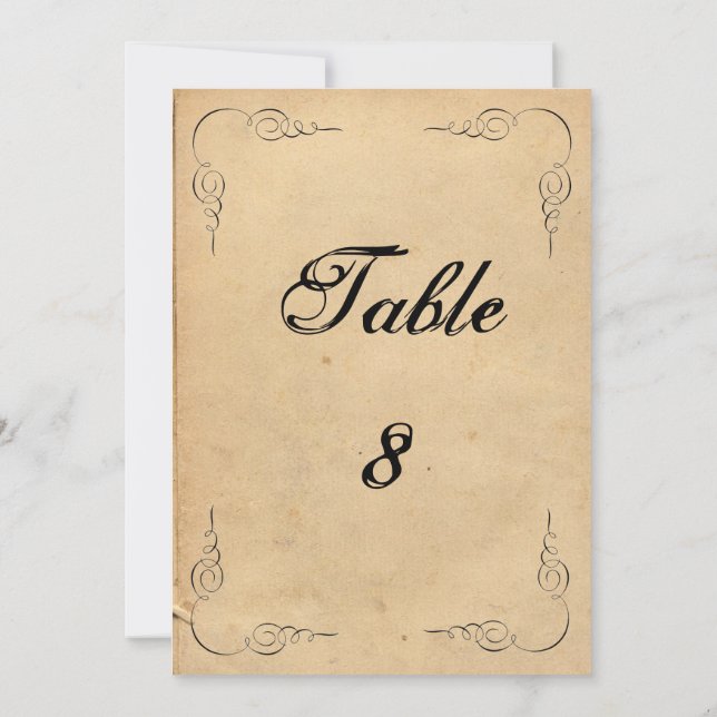 Grunge Brown Paper Wedding Table Number (Back)