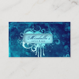 Grunge Business Card Flower Salon Spa Blue Denim