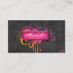 Grunge Business Card Flower Salon Spa Grey Pink