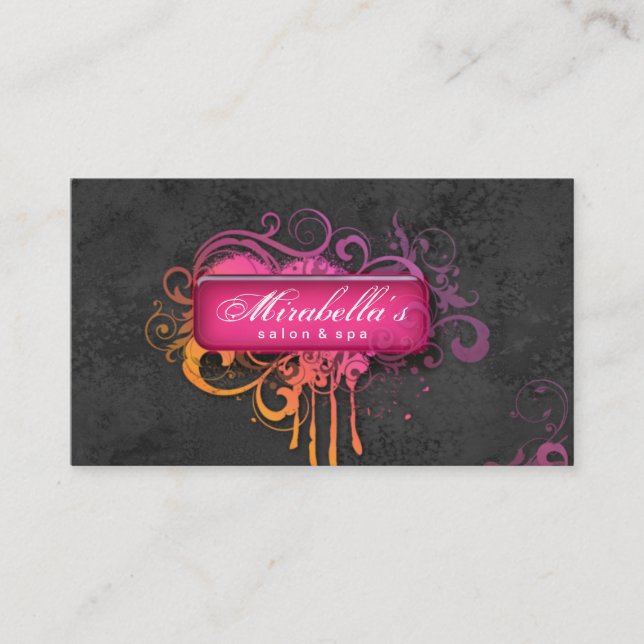 Grunge Business Card Flower Salon Spa Grey Pink (Front)