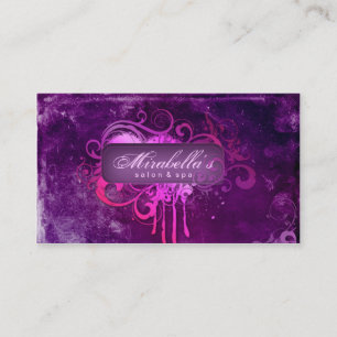 Grunge Business Card Flower Salon Spa Purple Pink