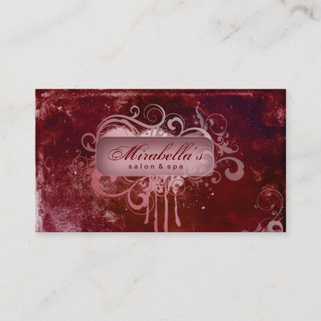 Grunge Business Card Flower Salon Spa Red (Front)