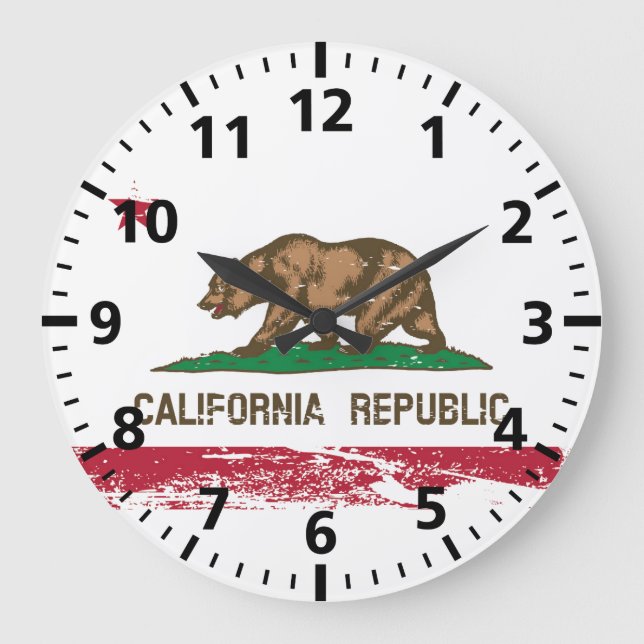 Grunge California State Flag Large Clock (Front)