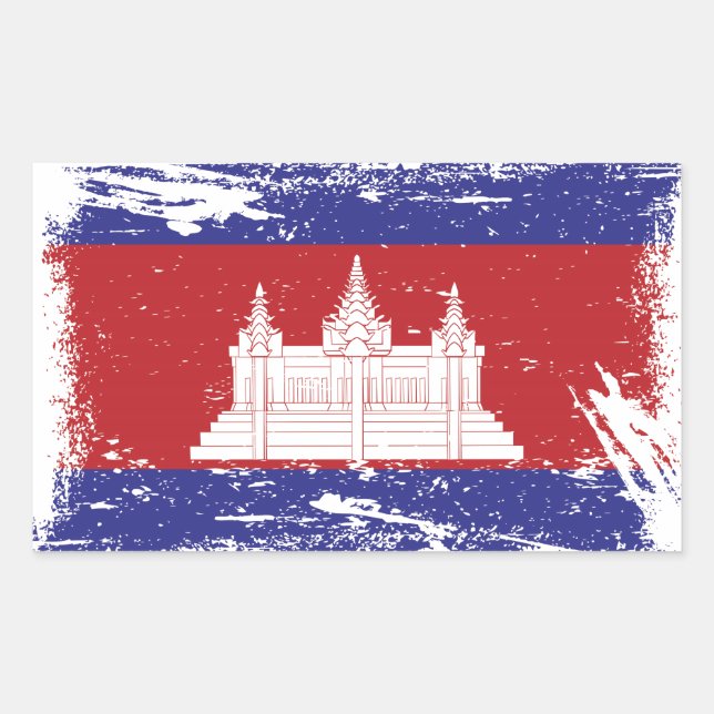 Grunge Cambodia Flag Rectangular Sticker (Front)