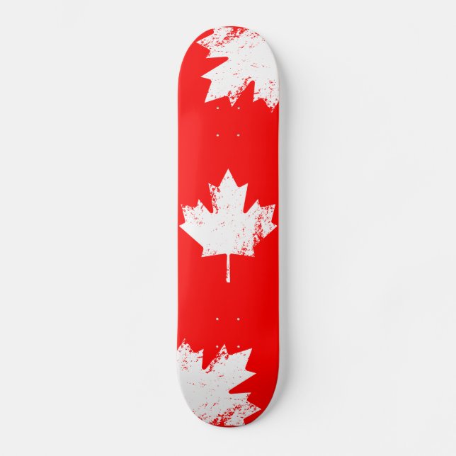 Grunge Canada Flag Maple - White Distorted Skateboard (Front)