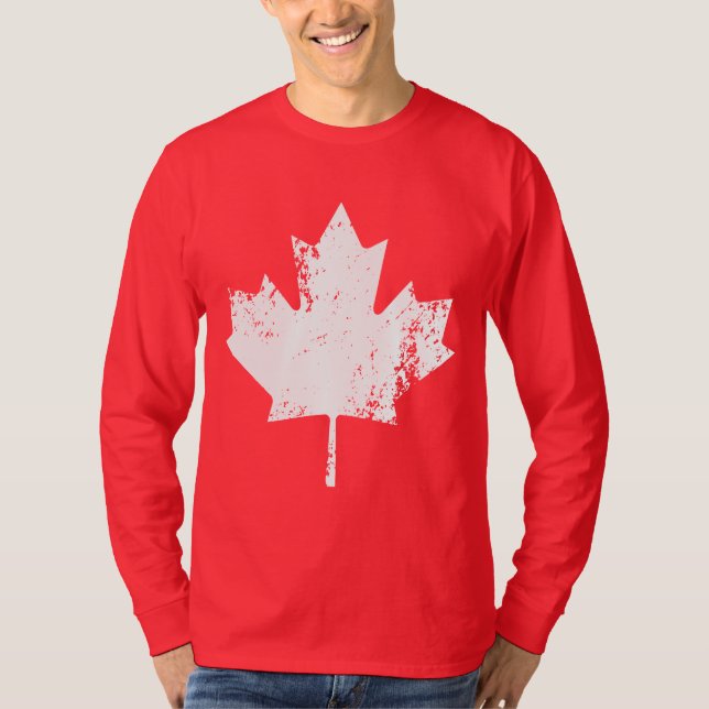 Grunge Canada Flag Maple - White Distorted T-Shirt (Front)