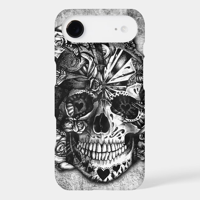 Grunge Candy sugar skull in black and white. Case-Mate iPhone Case (Back)