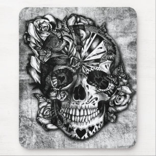 Grunge Candy sugar skull in black and white. Mouse Pad