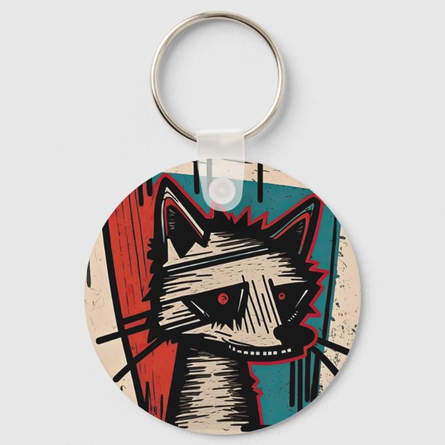 Grunge Cat Art Key Ring (Front)