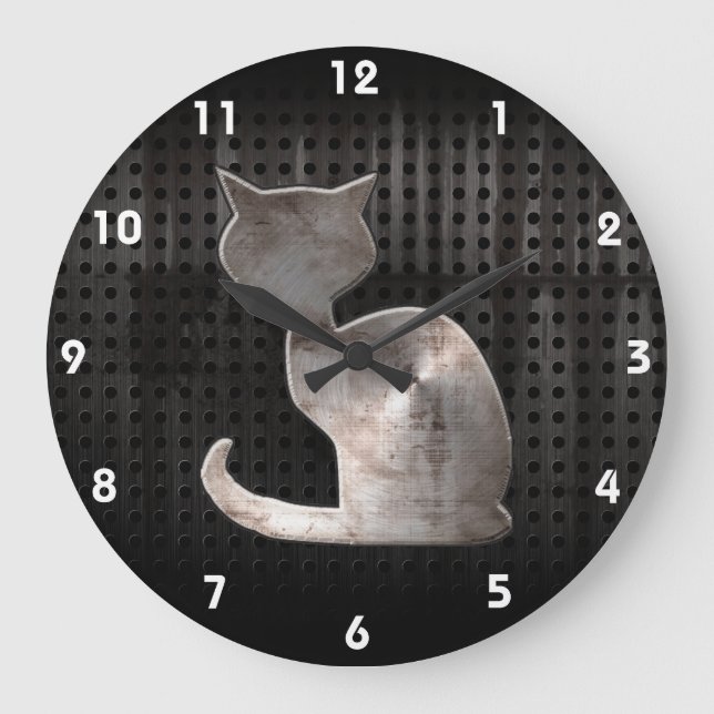 Grunge Cat Large Clock (Front)