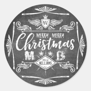 Grunge Chalkboard Merry Christmas Retro Typography Classic Round Sticker