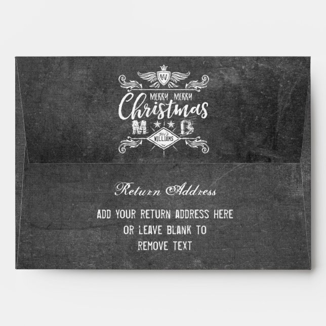 Grunge Chalkboard Merry Christmas Retro Typography Envelope (Back (Top Flap))