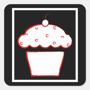 grunge cherry cupcake square sticker