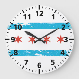 Grunge Chicago Flag Large Clock