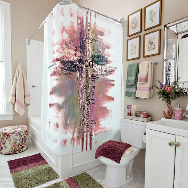 Grunge Christian words cross Shower Curtain (Creator Uploaded)