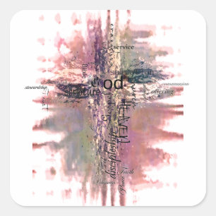 Grunge Christian words cross Square Sticker