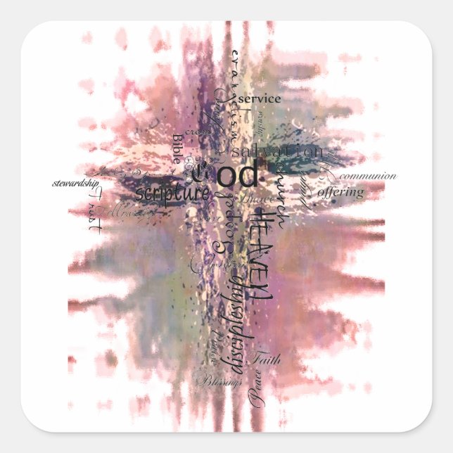 Grunge Christian words cross Square Sticker (Front)