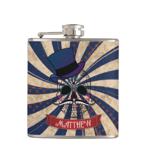 Grunge Circus Sugar Skull Ringmaster Personalised Hip Flask