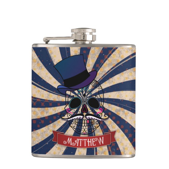 Grunge Circus Sugar Skull Ringmaster Personalised Hip Flask (Front)