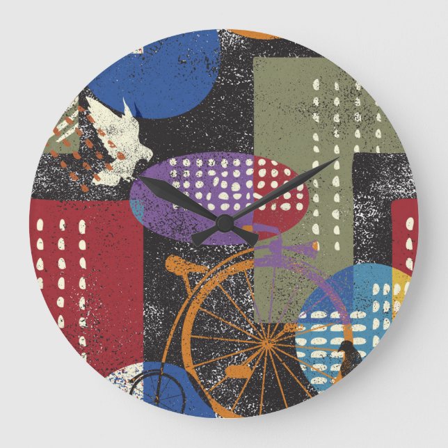 Grunge Cityscape: Seamless Vintage Texture Large Clock (Front)