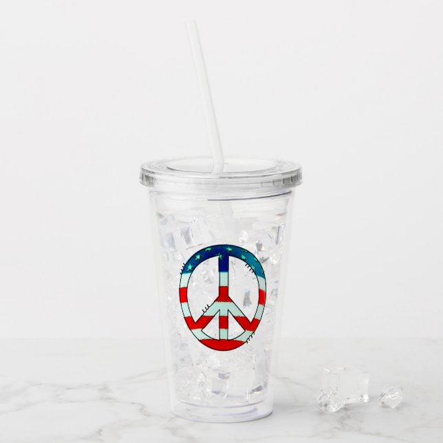 Grunge Cloth American Flag Peace Sign Acrylic Tumbler (Front Ice)