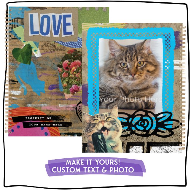 Grunge Collage Custom Name and Photo Notebook  Planner (Creative collage planner is easy to customize with your name and photo. Fun for back to school!)