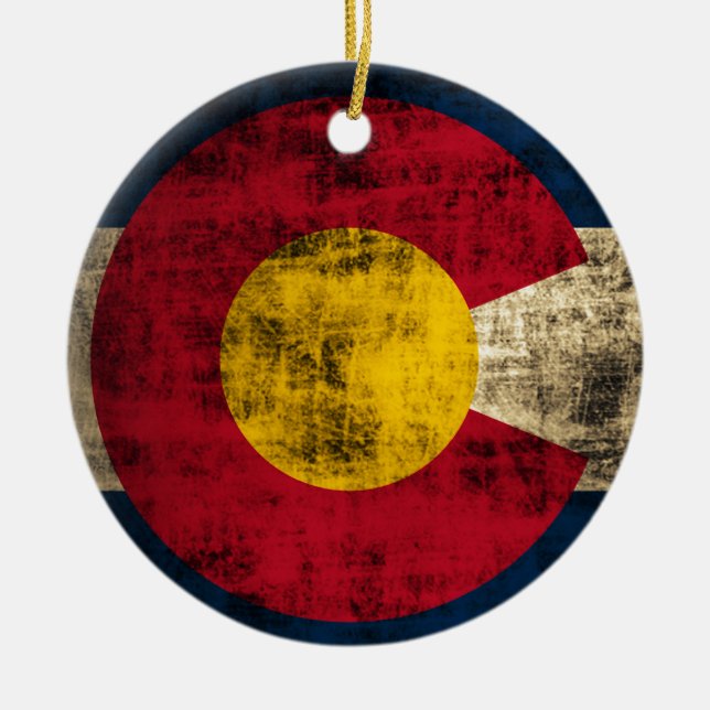 Grunge Colorado Flag Ceramic Tree Decoration (Front)