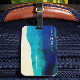 Grunge Cool Signature Turquoise and Ocean Blue Sea Luggage Tag