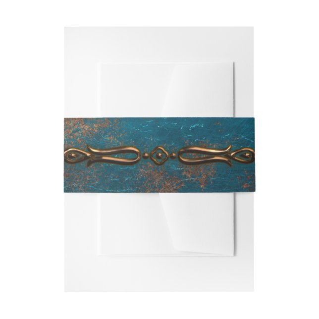 Grunge Copper Patina and Teal Invitation Belly Band (Front Example)