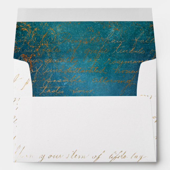 Grunge Copper Patina and Turquoise Calligraphy Envelope (Back (Bottom))