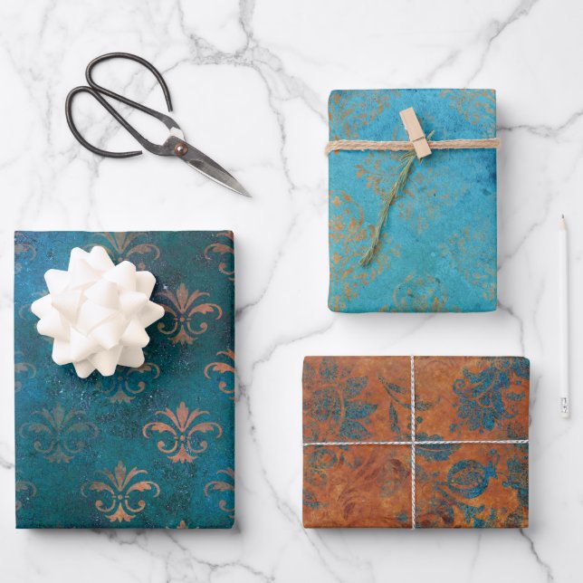 Grunge Copper Patina and Turquoise Wrapping Paper Sheet (Front)