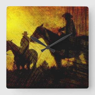 Grunge Cowboy Range Riders Square Wall Clock