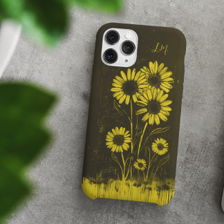 Grunge Daisy Yellow Brown Monogram Custom Name iPhone 16 Case