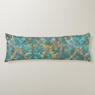 Grunge Damask Aqua Viridian Mustard Terracotta Body Cushion